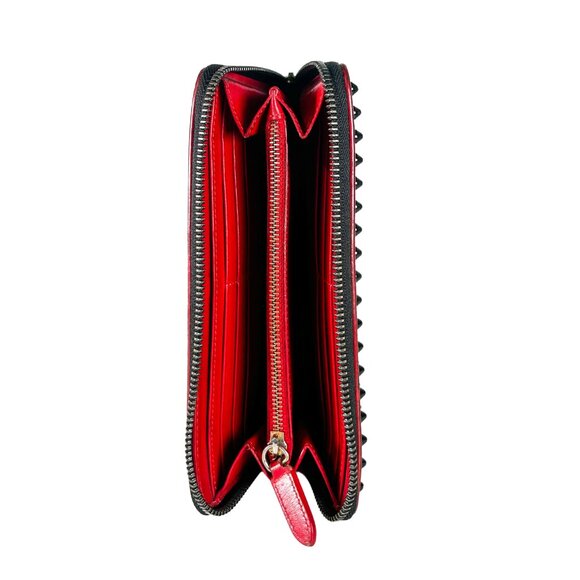 Christian Louboutin Calfskin Panettone Spiked Zip Around Wallet Black - Picture 3 of 4